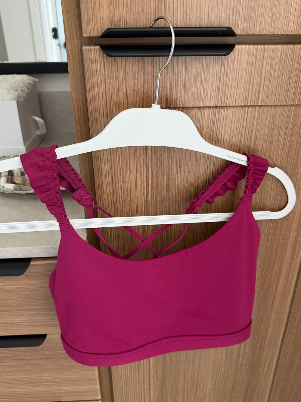 Bandier x Something Navy Magenta Ruffle Sports Bra